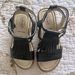 Old Soles Girl’s Fringe Front Velcro Ankle Strap Dark Navy Black Open Toe Sandal
